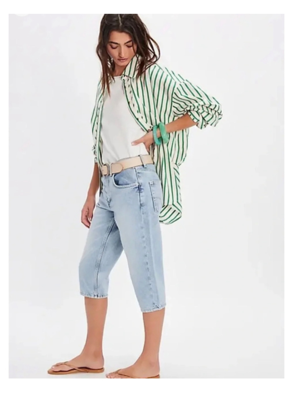 NWT We The Free Free People Sun City High Rise Capri Jeans Size 25 Button Fly